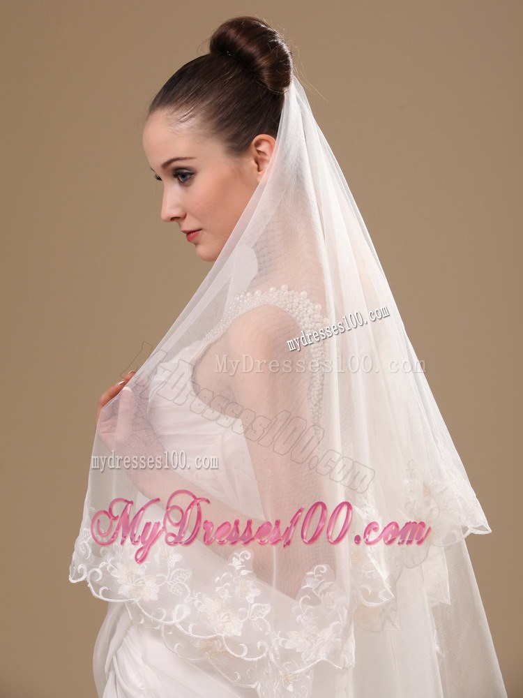 Lace Appliques One-tier Cathedral Tulle Stylish Wedding Veil