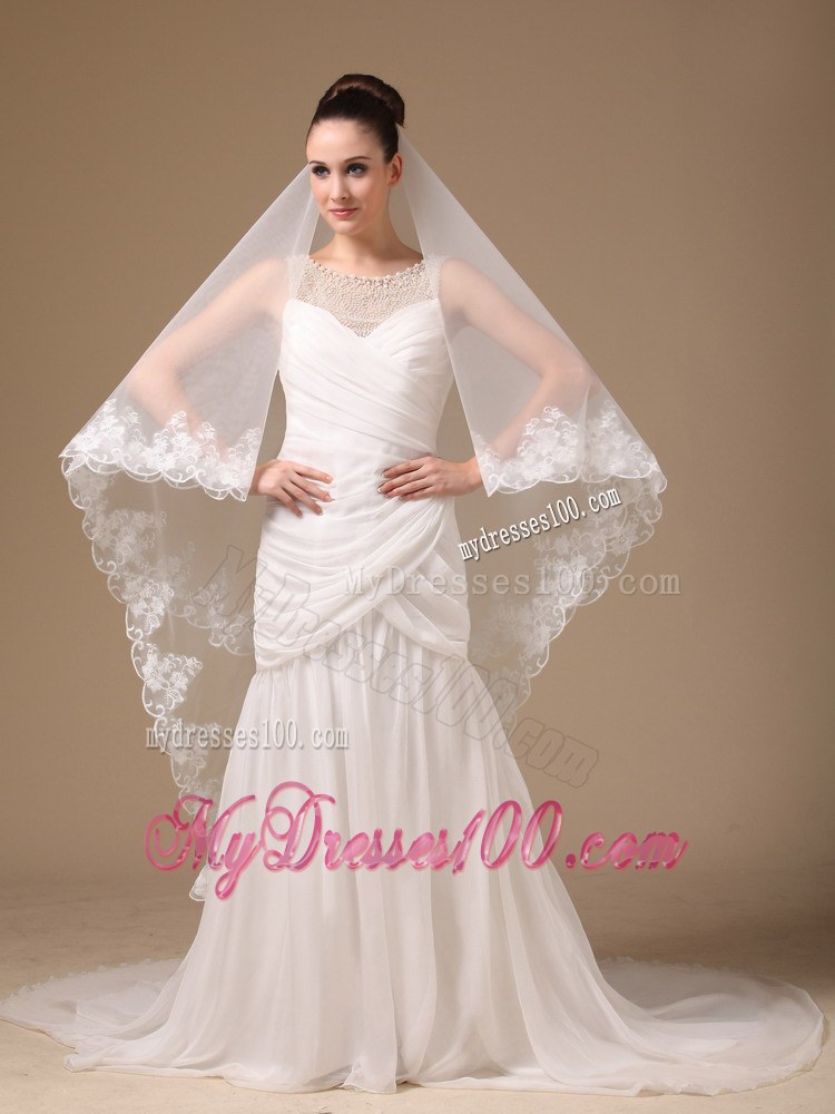Lace Appliques One-tier Cathedral Tulle Stylish Wedding Veil