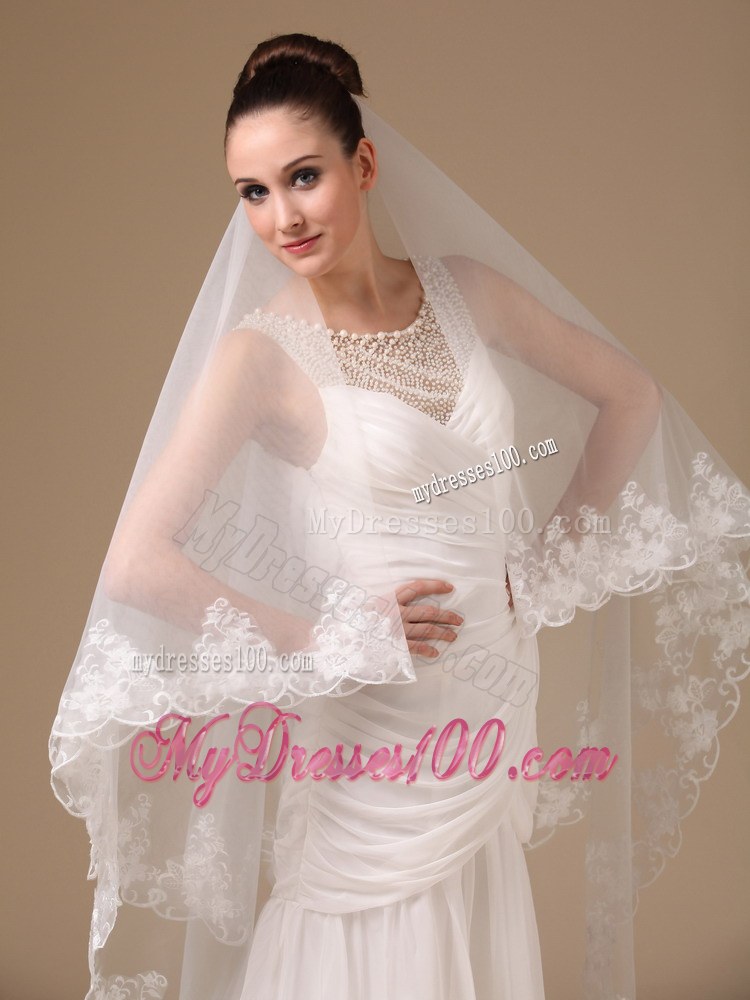 Lace Appliques One-tier Cathedral Tulle Stylish Wedding Veil