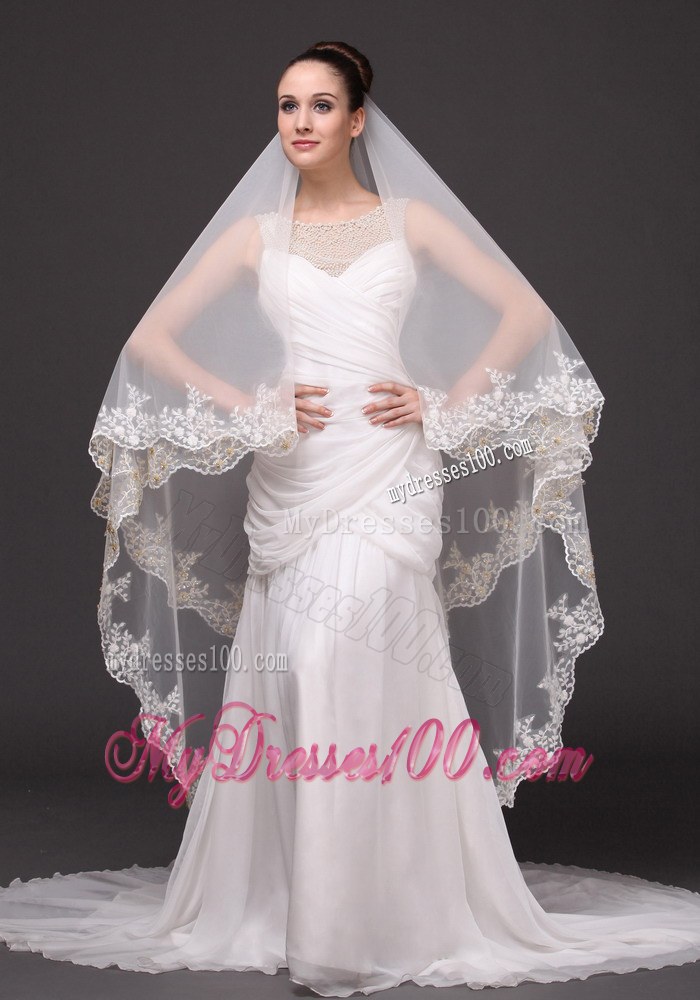 Lace Appliques Tulle Bridal Veils For Wedding
