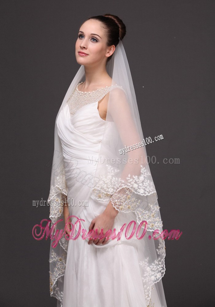 Lace Appliques Tulle Bridal Veils For Wedding