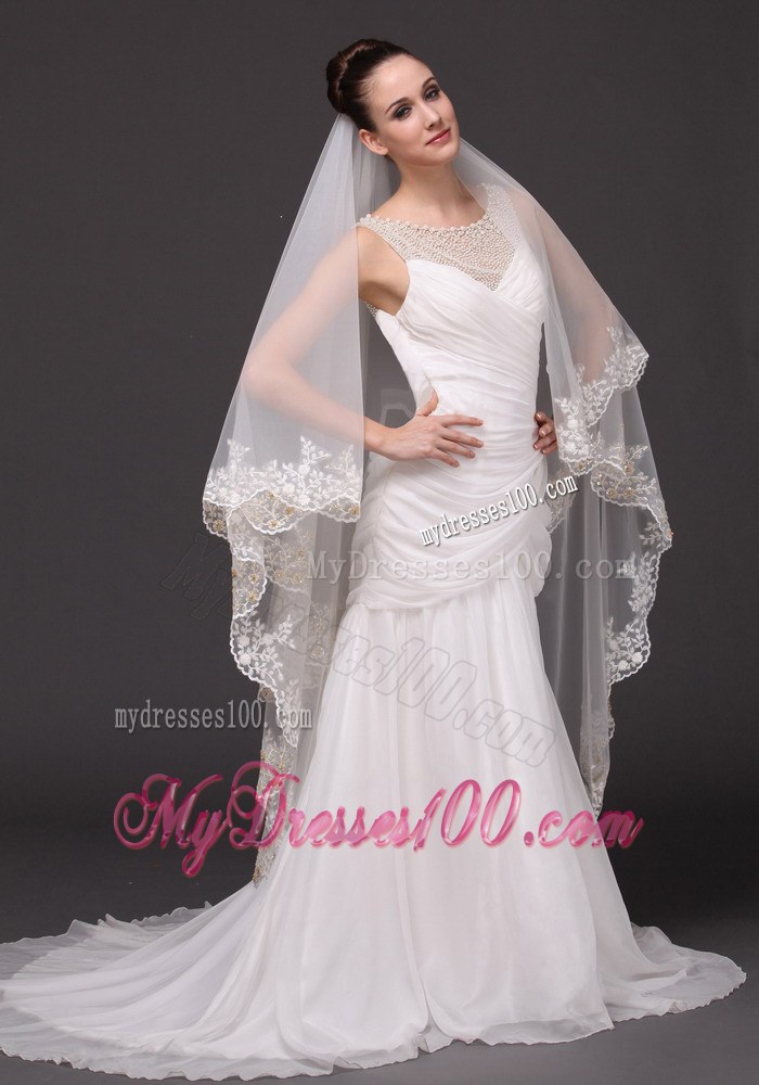 Lace Appliques Tulle Bridal Veils For Wedding