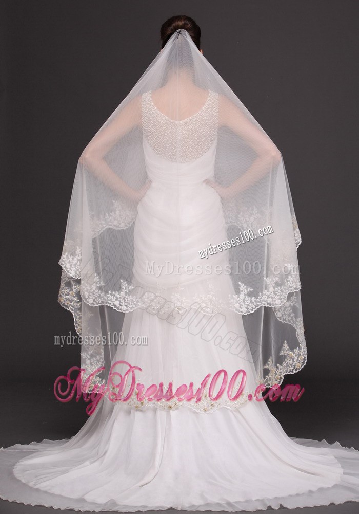 Lace Appliques Tulle Bridal Veils For Wedding
