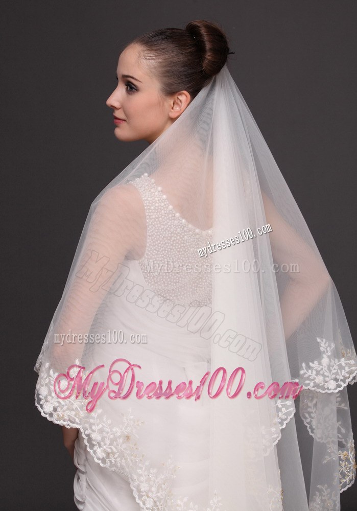 Lace Appliques Tulle Bridal Veils For Wedding