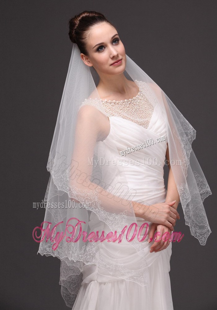 Lace Appliques Tulle Fashionable Bridal Veils For Wedding