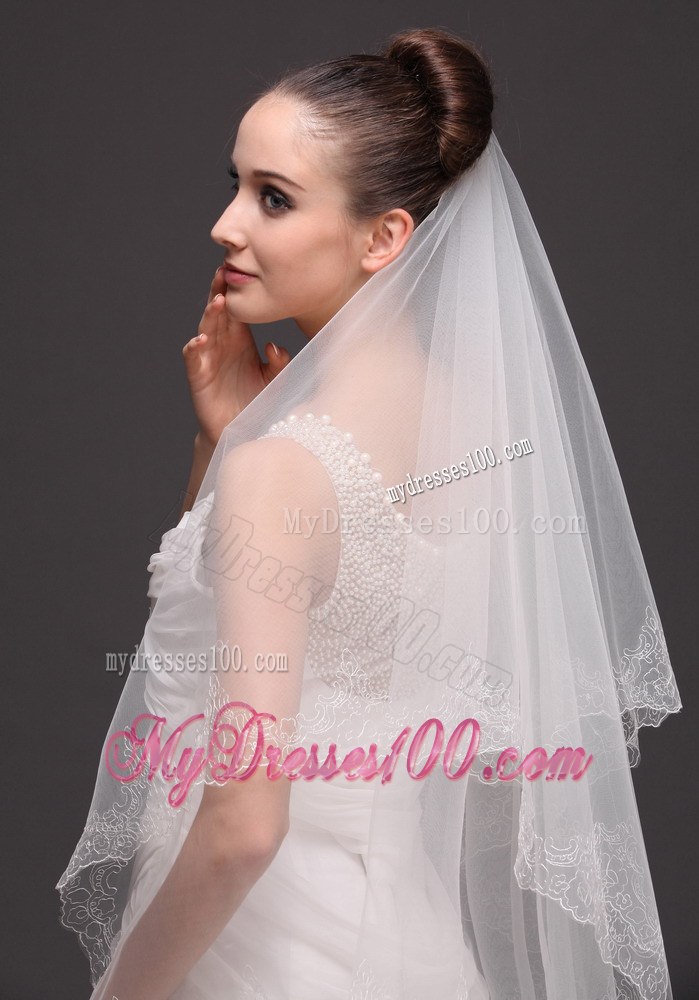 Lace Appliques Tulle Fashionable Bridal Veils For Wedding