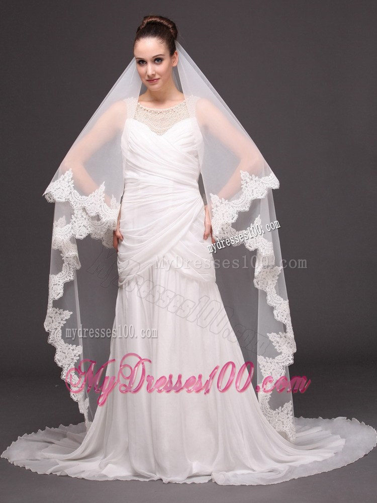 Lace Over Bridal Veil Two-tier For Wedding