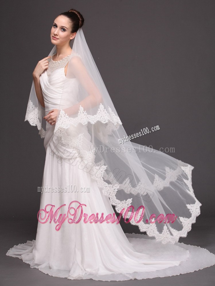 Lace Over Bridal Veil Two-tier For Wedding