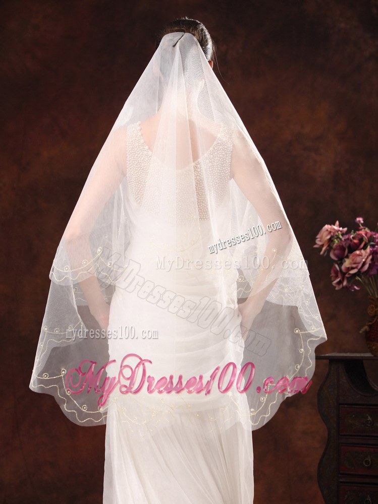 One-Tier Embroidery Tulle Graceful Wedding Veils