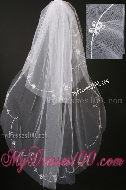 Pearl Trim Edge Gorgeous Tulle Bridal Veil