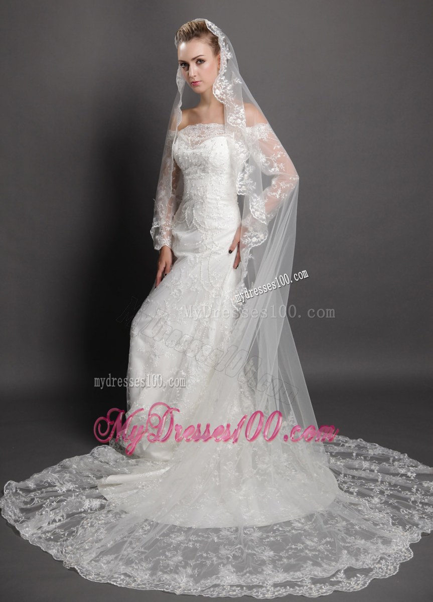 Perfect Lace Appliques Edge Organza Wedding Veil