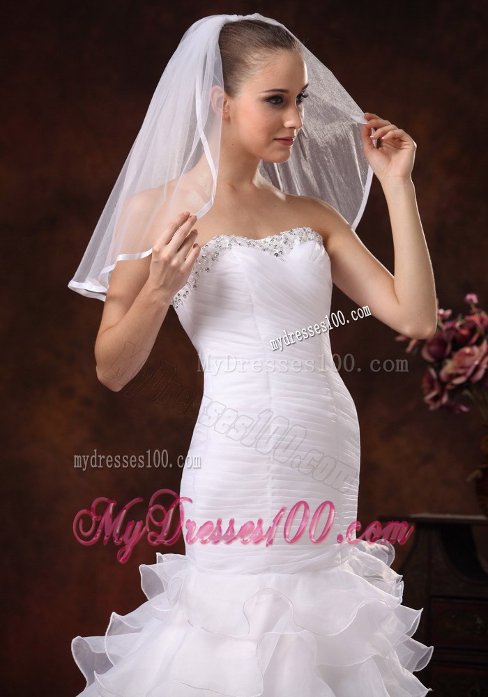 Taffeta Trim Edge Discount Tulle Bridal Veils For Wedding