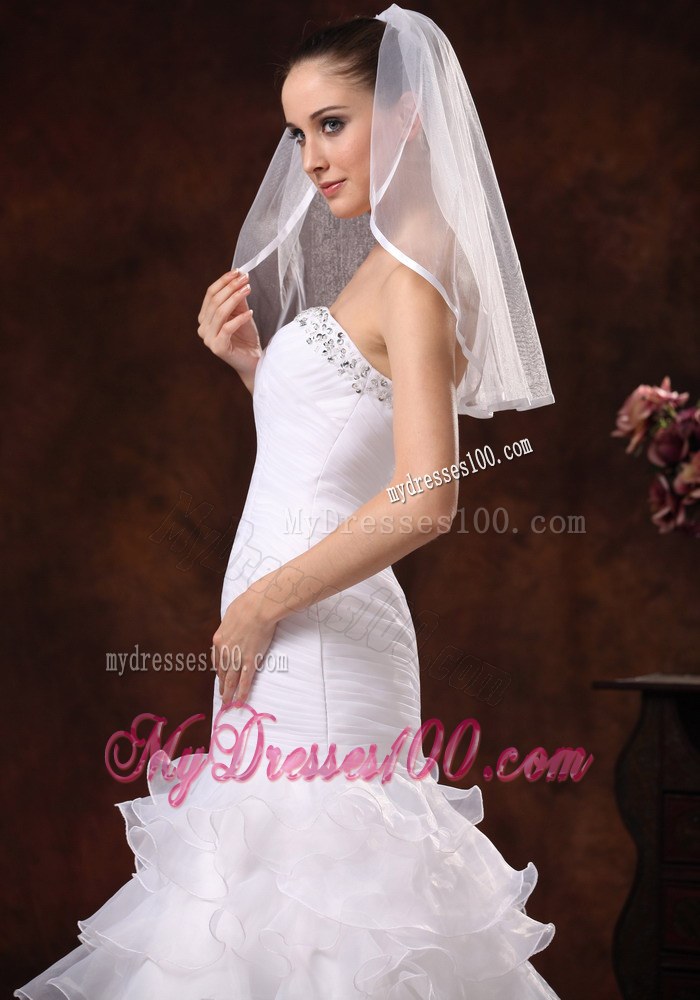Taffeta Trim Edge Discount Tulle Bridal Veils For Wedding