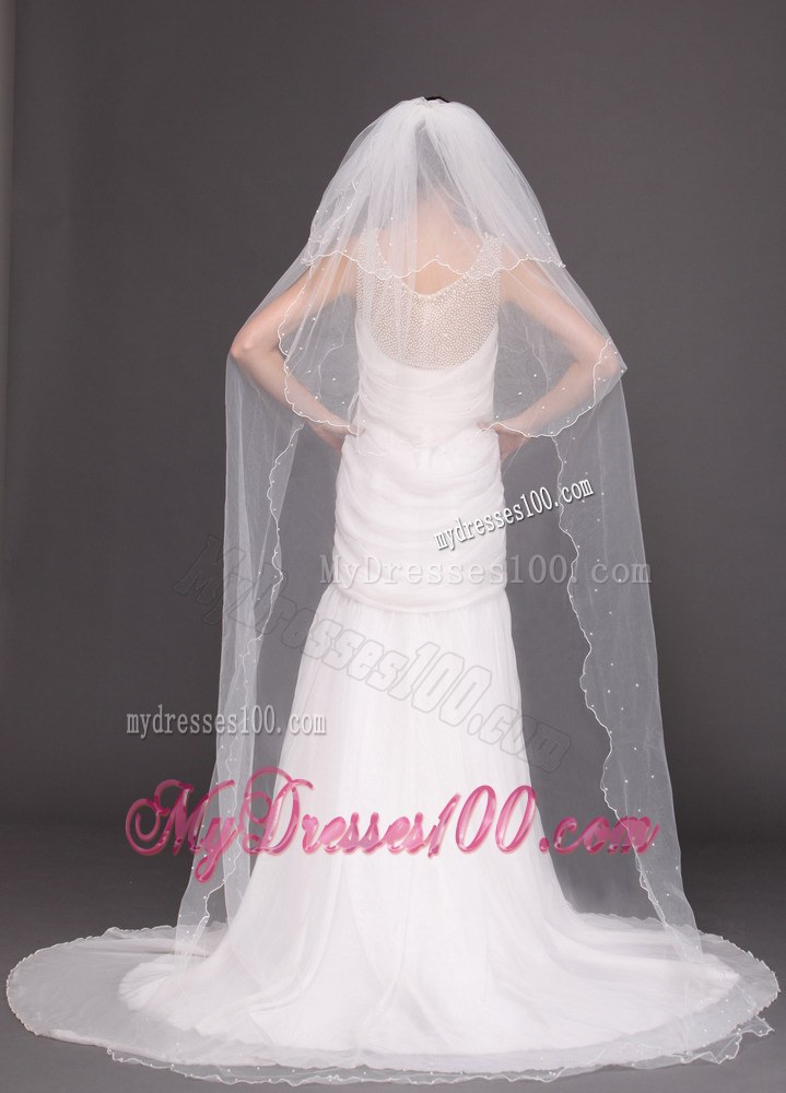 Three-Tier Tulle With Pearls Drop Veil