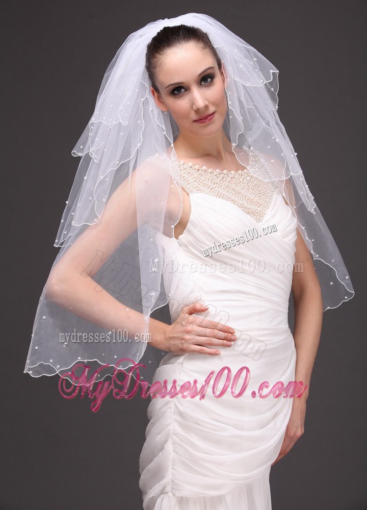 Three-tier Tulle With Pearls Wedding Veil