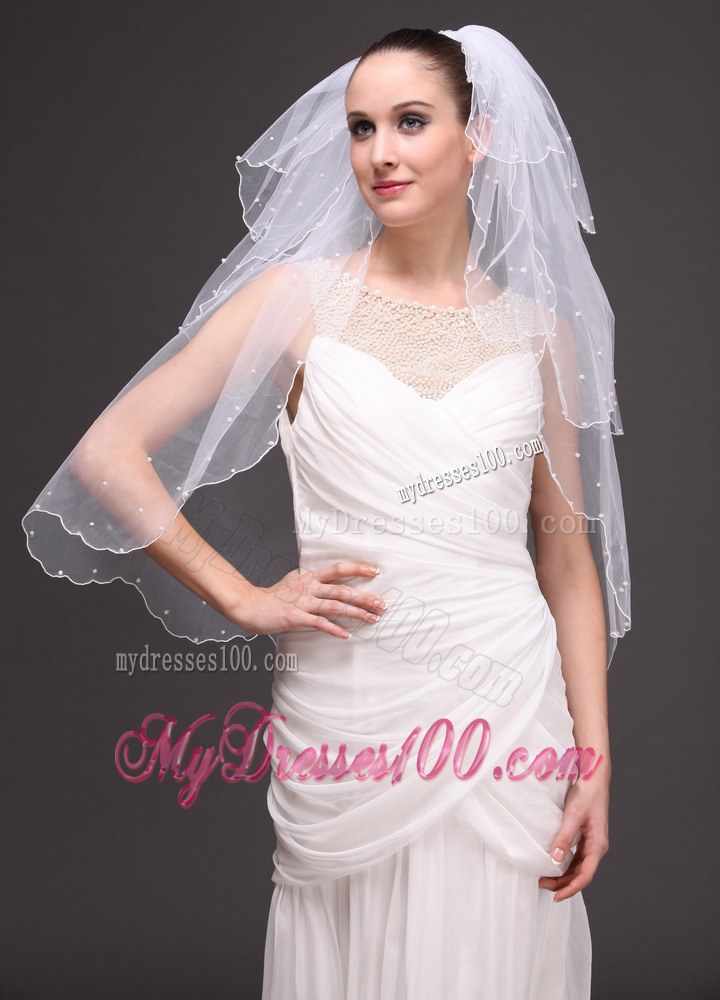 Three-tier Tulle With Pearls Wedding Veil