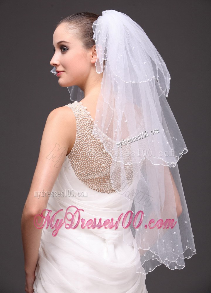 Three-tier Tulle With Pearls Wedding Veil
