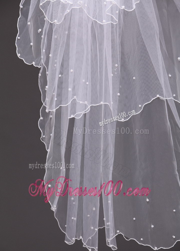 Three-tier Tulle With Pearls Wedding Veil