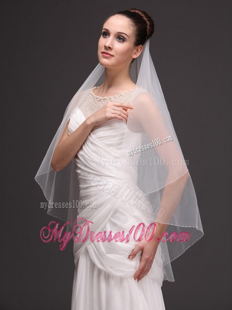 Tulle Two-tier With Beading For Wedding