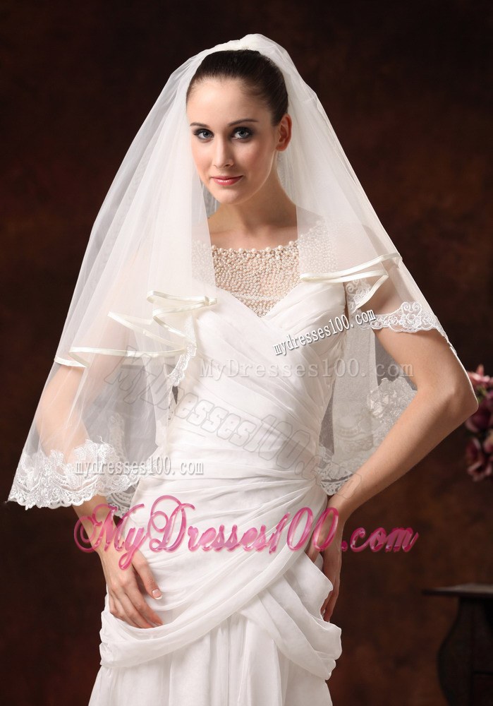 Two-tier Elbow Wedding Veil With Scalloped Edge