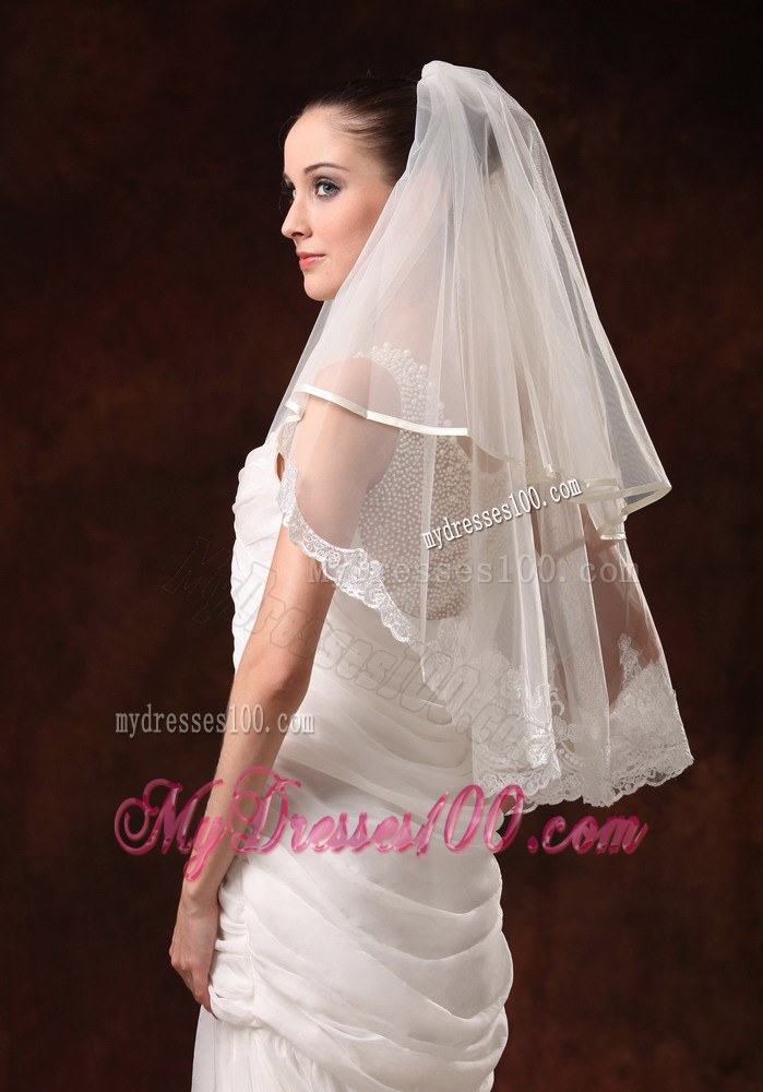 Two-tier Elbow Wedding Veil With Scalloped Edge