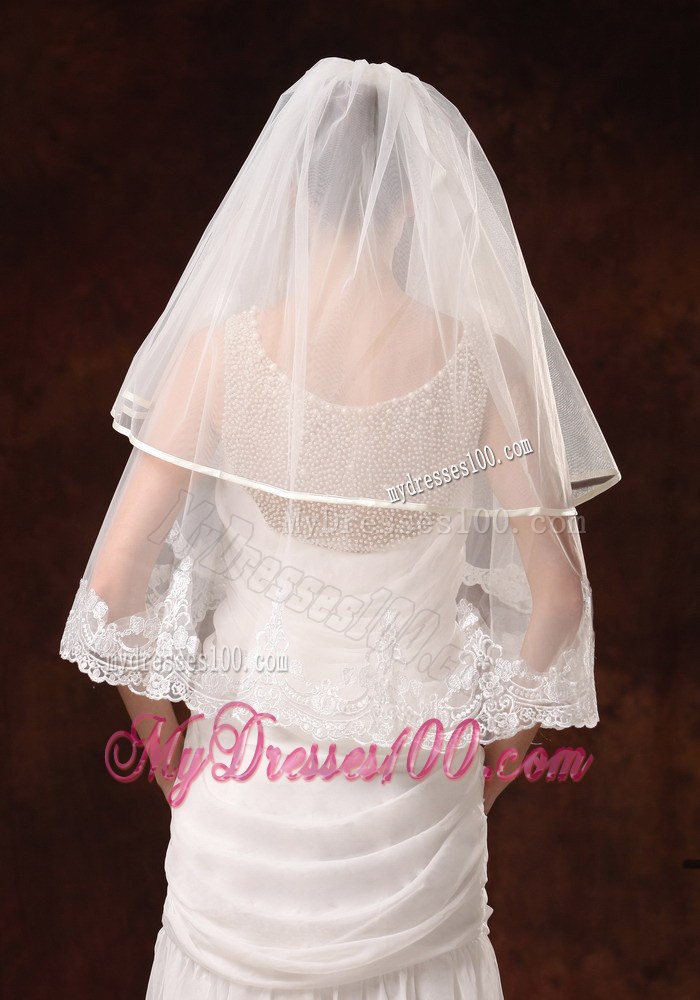 Two-tier Elbow Wedding Veil With Scalloped Edge