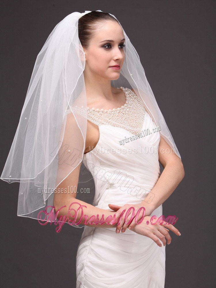 Two-tier Tulle Elbow Length Wedding Veil With Cut Edge