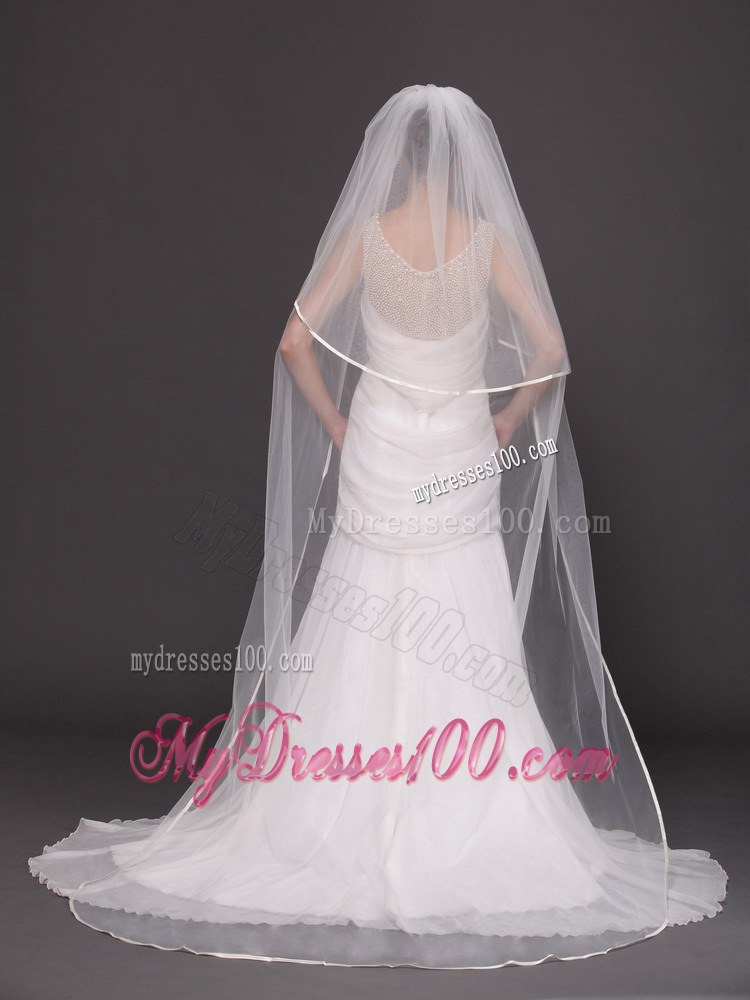 Two-tier Tulle White Chapel-length Bridal Veils