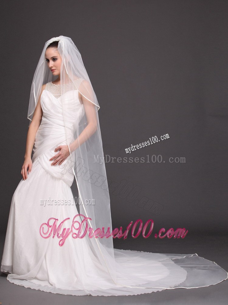 Two-tier Tulle White Chapel-length Bridal Veils