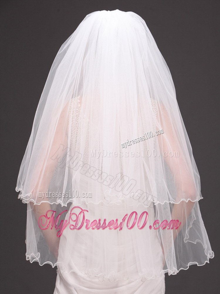 Two-tier Tulle White Ribbon Edge For Bridal Veil