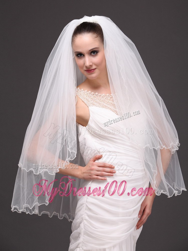 Two-tier Tulle White Ribbon Edge For Bridal Veil