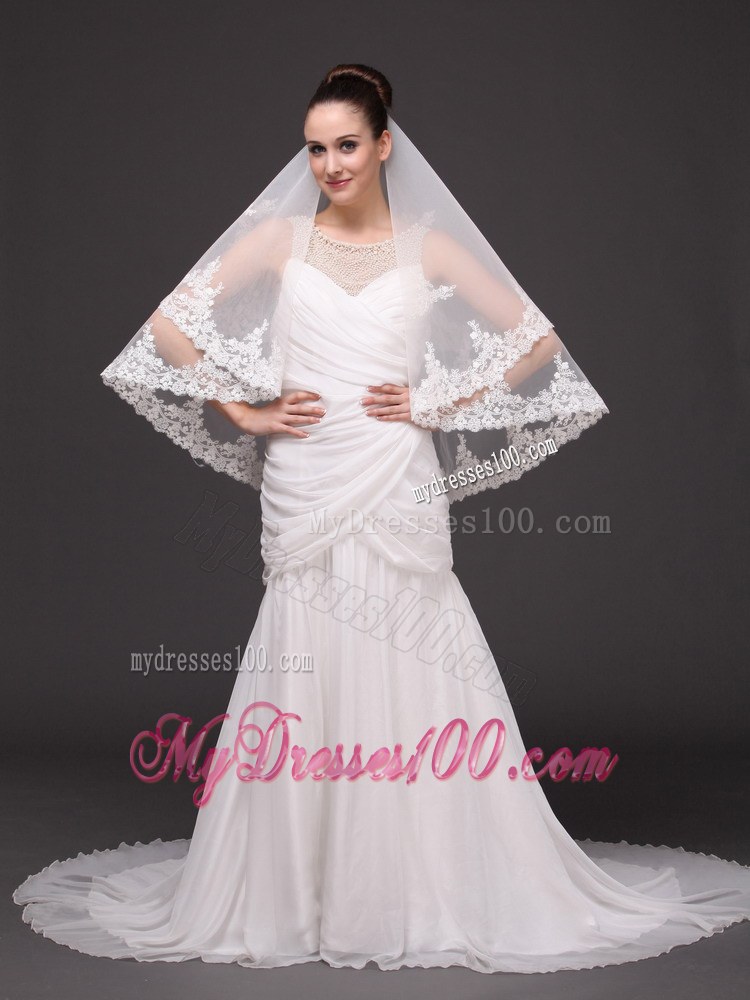 Two-tier Tulle With Appliques Elbow Length Veil