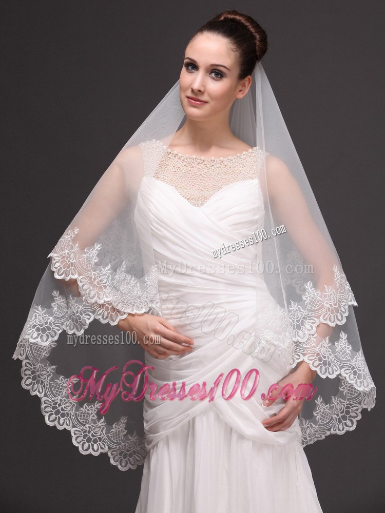 Two-tier Tulle With Lace Appliques Bridal Veil