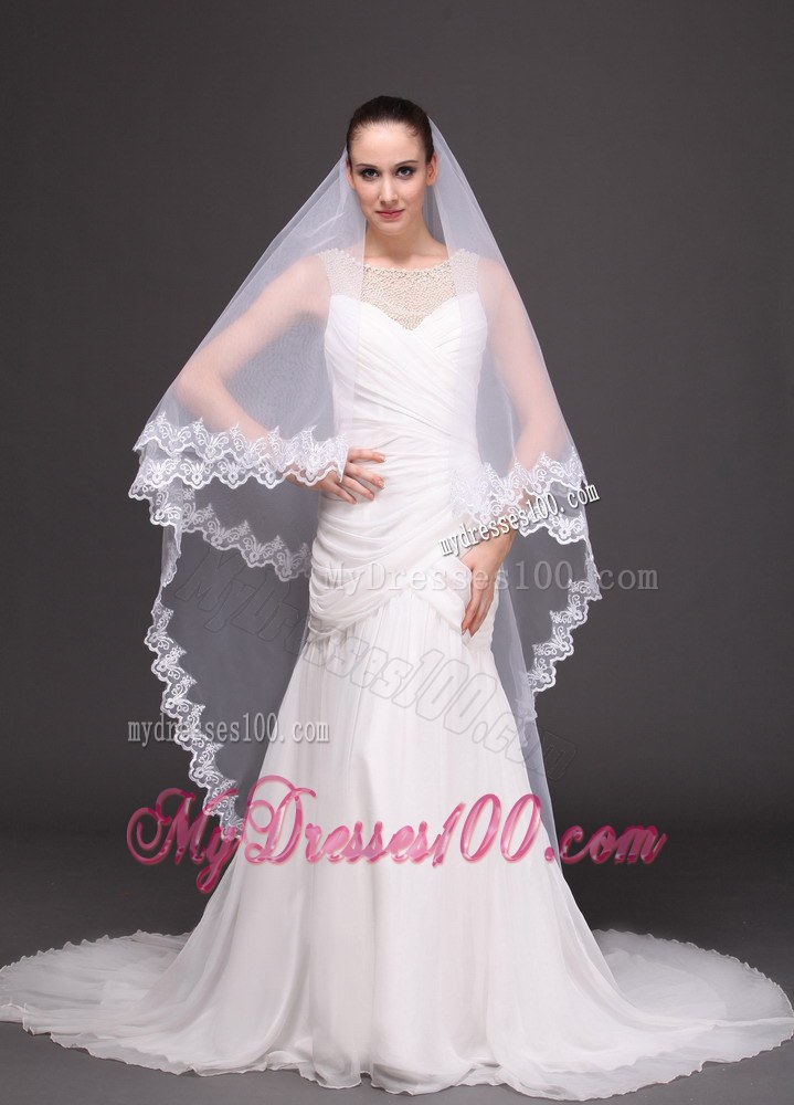 Two-tier Tulle With Lace Appliques Bridal Veil