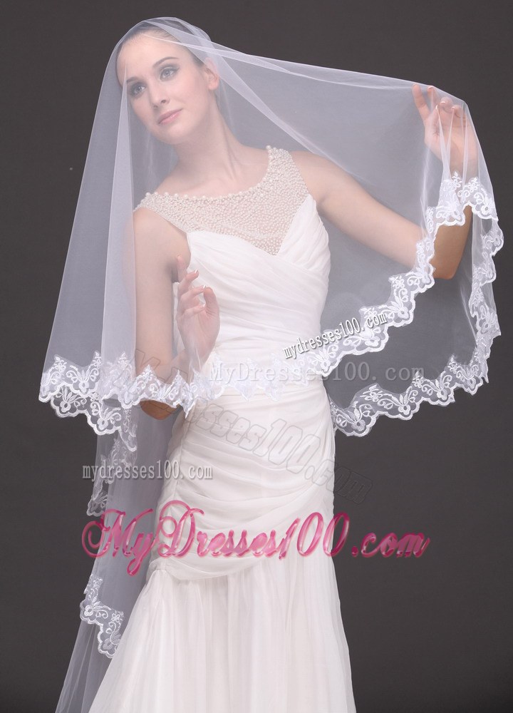 Two-tier Tulle With Lace Appliques Bridal Veil