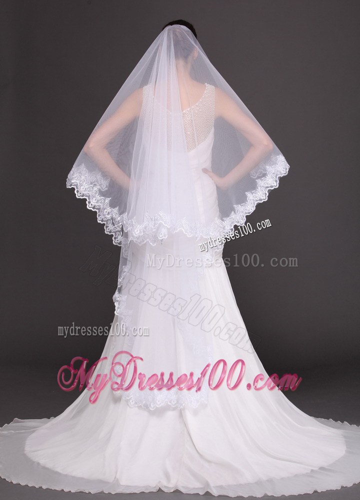Two-tier Tulle With Lace Appliques Bridal Veil