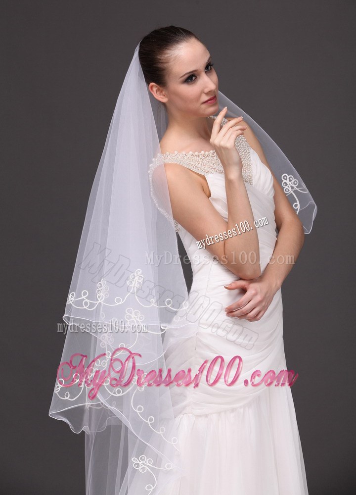Two-tier Tulle With Pearls Fingertip Veil