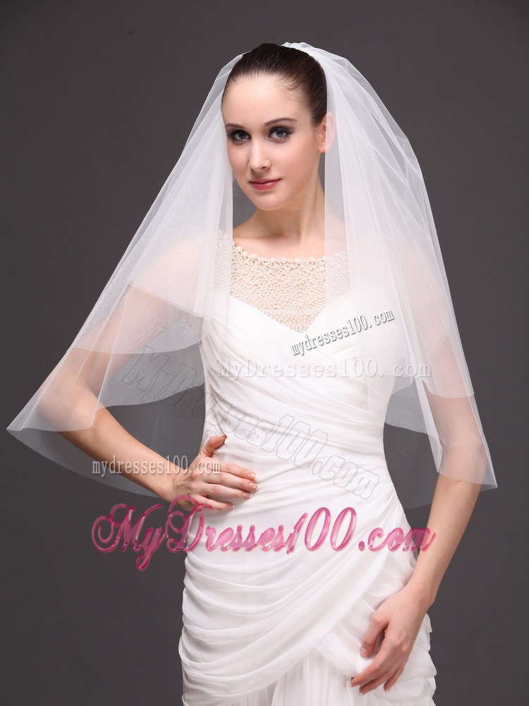 White Tulle Wedding Veil With Two-tier