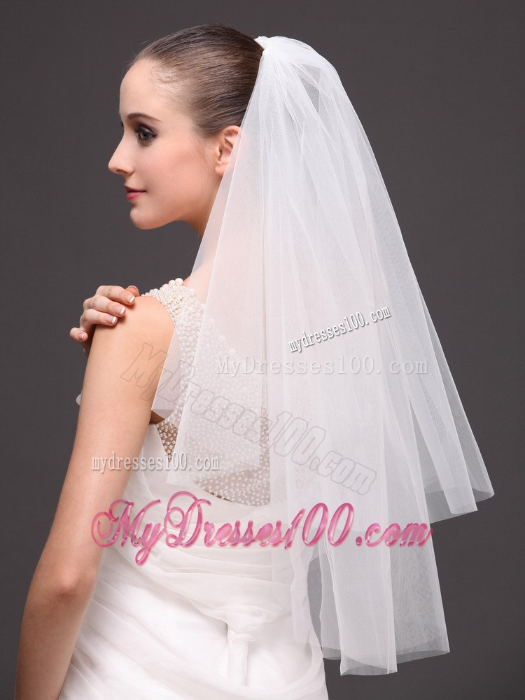 White Tulle Wedding Veil With Two-tier