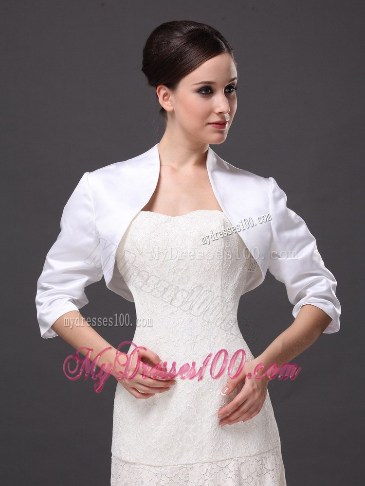 Custom Made White High-neck Jacket With 1/2 Sleeves For Wedding