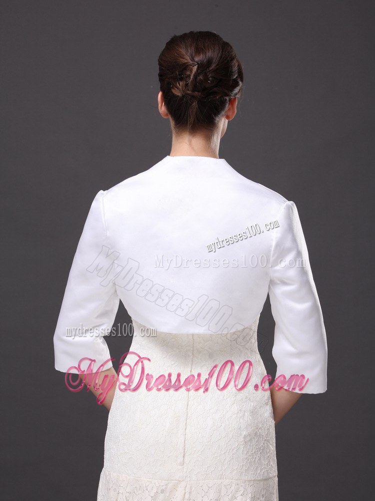 Custom Made White High-neck Jacket With 1/2 Sleeves For Wedding