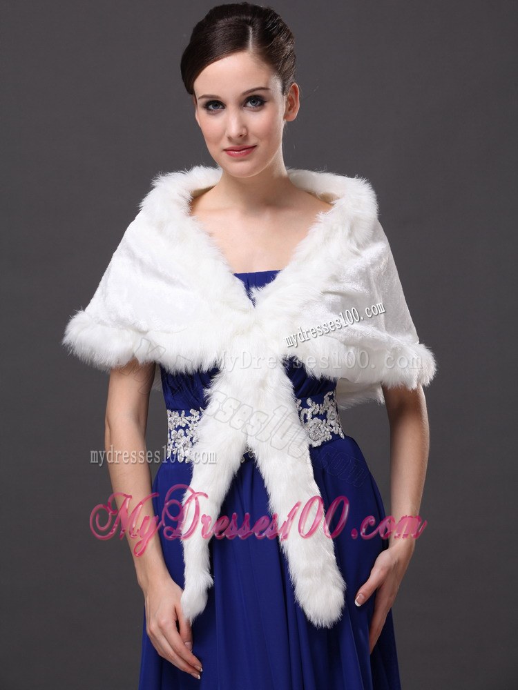 Faux Fur Elegant V-Neck White Faux Fur Wedding Party Wedding Wrap