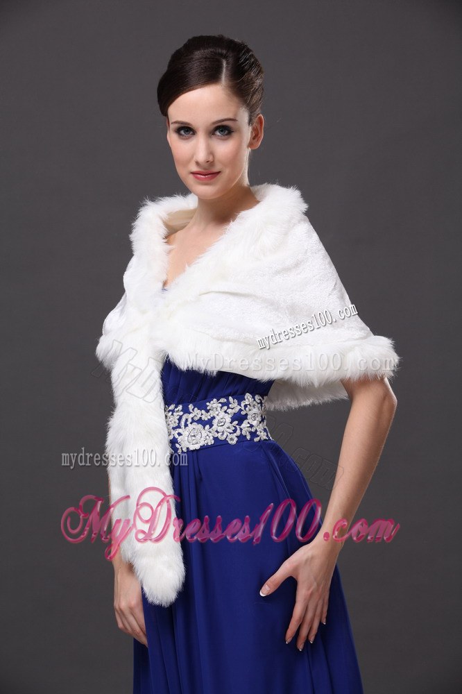 Faux Fur Elegant V-Neck White Faux Fur Wedding Party Wedding Wrap