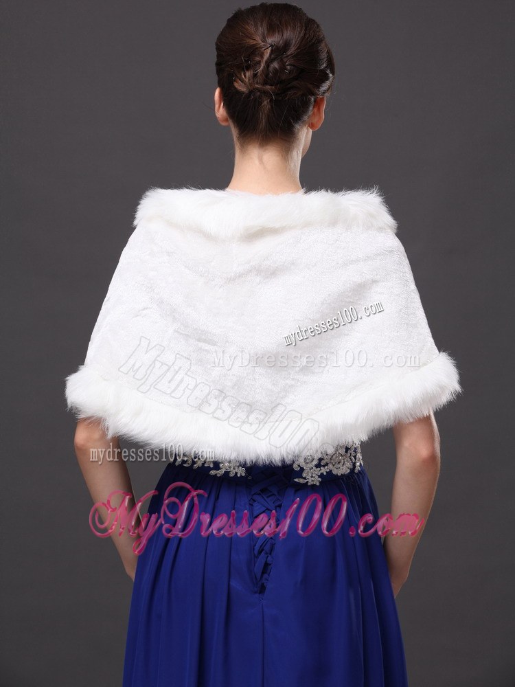 Faux Fur Elegant V-Neck White Faux Fur Wedding Party Wedding Wrap