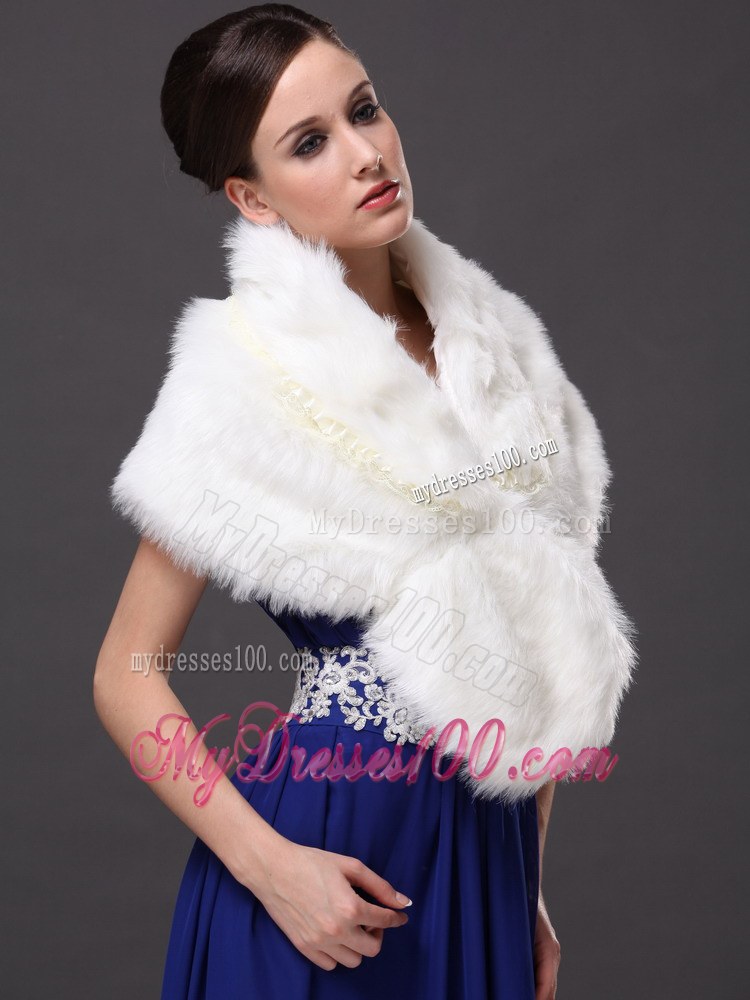 Faux Fur Fashionable V-Neck Wedding Party and Prom Shawls White