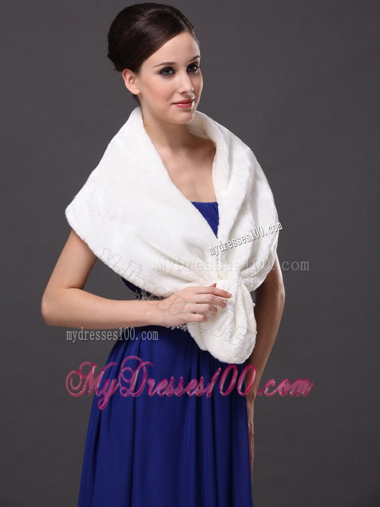 Faux Fur Fashionable V-Neck White Wedding Party and Prom or Cocktail Wedding Wrap
