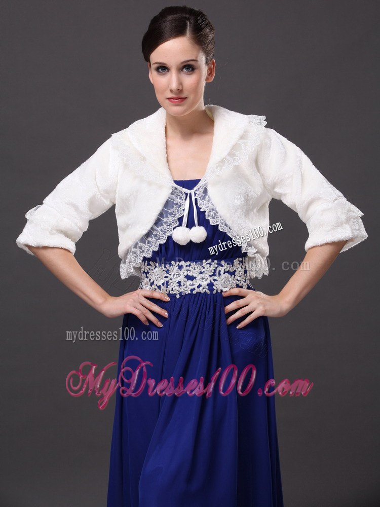 Faux Fur Fashionable Wedding V-Neck Half-Sleeves Wedding Party and Prom Jacket White