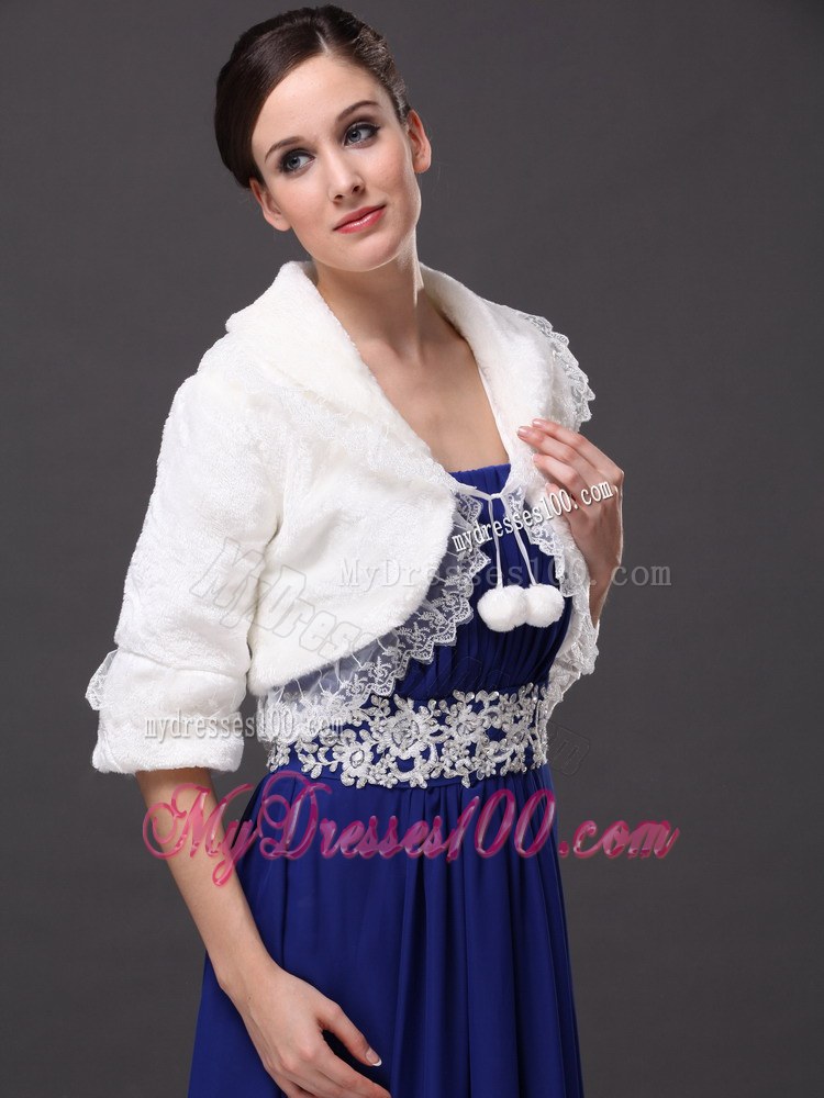 Faux Fur Fashionable Wedding V-Neck Half-Sleeves Wedding Party and Prom Jacket White