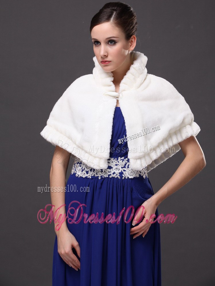 Faux Fur High-Neck White Wedding Party Wrap For Winter