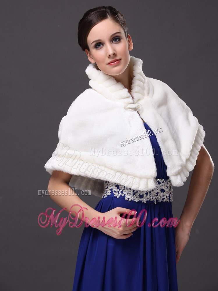 Faux Fur High-Neck White Wedding Party Wrap For Winter